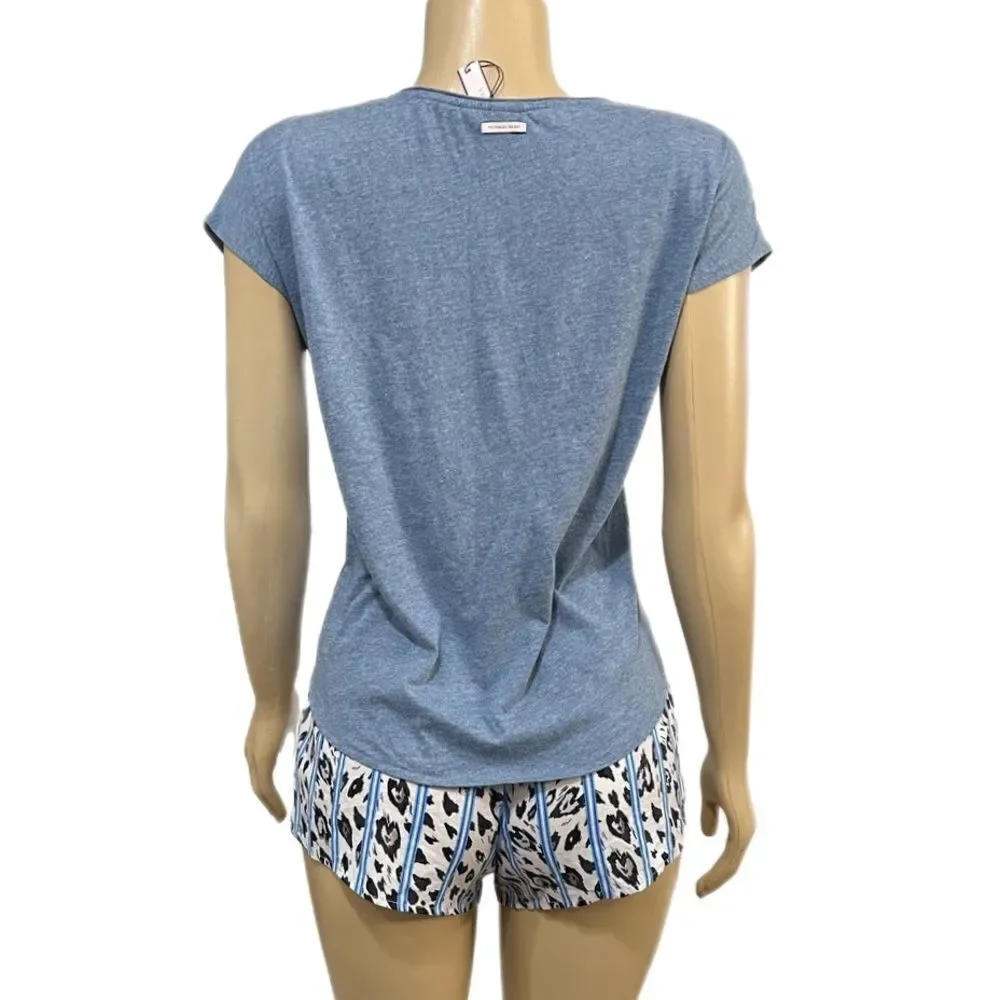 Victorias Secret Soft cotton top & animal print shorts pajama Set blue XSmall